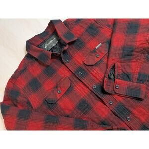 Eddie Bauer Mens Tall Large Red Black Buffalo Plaid Quilted Lined Flannel Jacket